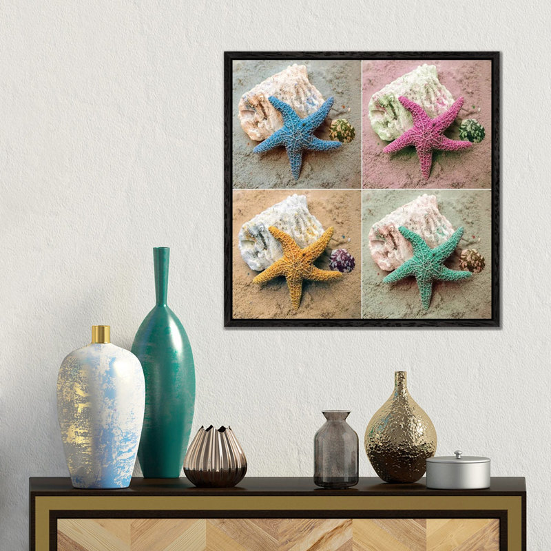 Colorful Starfish by Kathy Mansfield - Gallery-Wrapped Canvas Giclée on Canvas, Black Floater Framed, 45.72 cm H x 45.72 cm W