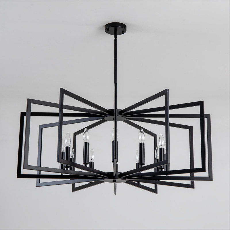 39" Modern Black Geometric Chandelier