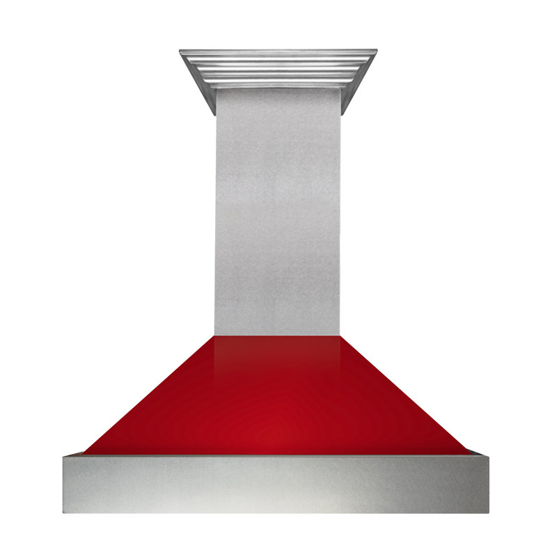 Hotte murale en acier inoxydable satiné à conduit 48 po ZLINE, Rouge lustré