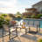 4-piece Outdoor Patio Conversation Set With Aluminum Frame, PVC-coated polyester Seating, And Spc Wood-look Coffee Table