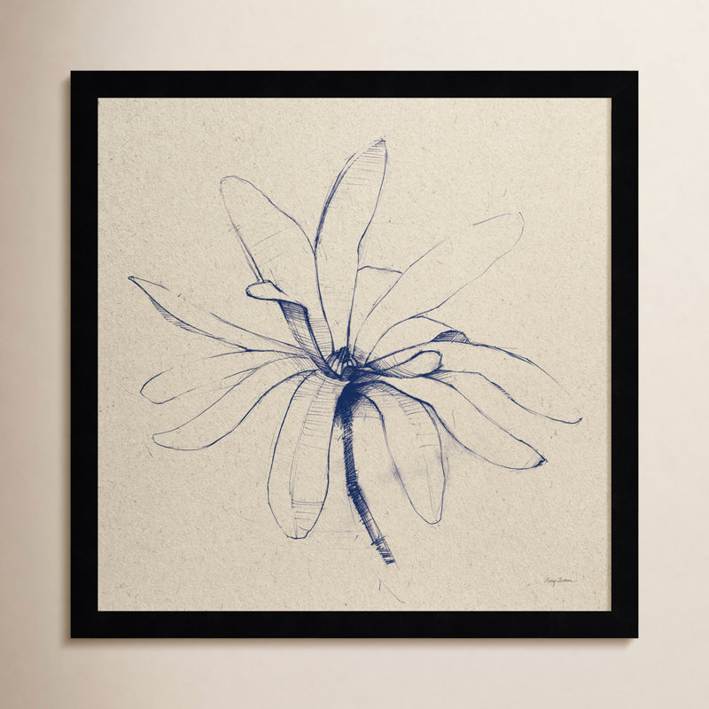 Modern Vintage Floral I Indigo By Everlean Wood Framed Wall Art Print, H 17 po x l 17 po x P 1 po, Noir