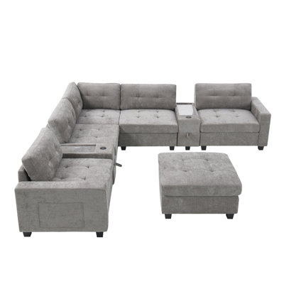 104'' Sectional Sofa With Movable Ottoman