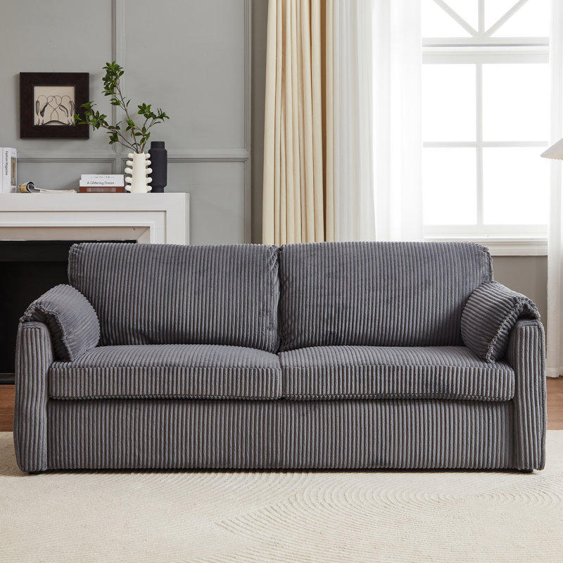 Futon canapé-lit Modern, lit de 79,13 pouces, revêtement en velours côtelé, structure en métal, centre d'attention pour le salon, canapé-lit extensible de poids maximal de 450 lb, confortable, tissu gris, structure, pour plus de confort, 450