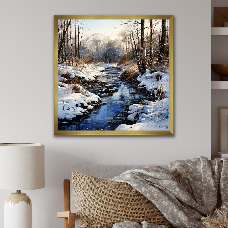 Winter Pond Tranquility - Fruits, art mural, Cadre doré simple, H 16 po x l 16 po x P 1 po