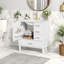 Meuble-lavabo compact avec lavabo en céramique, porte à fermeture en douceur et beaucoup de rangement - Design gris classique avec poignées dorées, assemblage facile-497849231