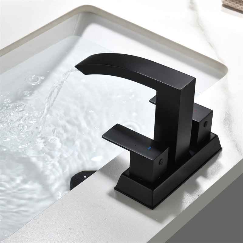 4 Inch Centerset Bathroom Faucet With Pop-Up Drain Assembly 3 Hole Waterfall Bathroom Sink Faucets Stainless Steel Double Handle Bathroom Basin Mixer Taps With Valve