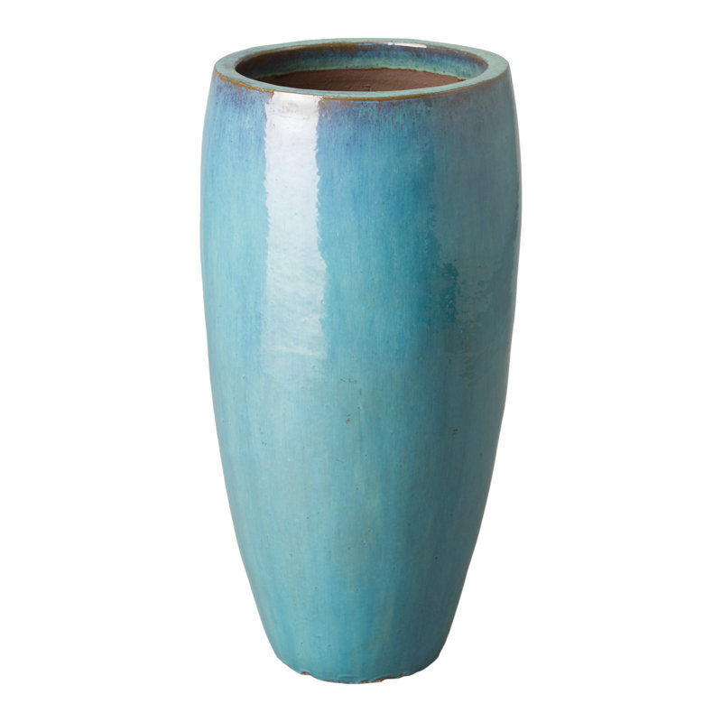 Vase de table intérieur / extérieur en céramique, H 38,5 po x l 19 po x P 19 po, Bleu sarcelle