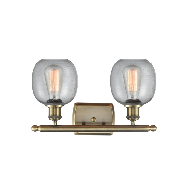 Éclairage pour meuble-lavabo à intensité réglable en laiton antique 2 lumières Wolff, Incandescent, Grainé, Laiton antique