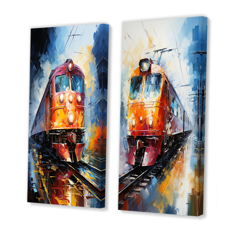 " Abstract Train Vibrant Motion " 2 - Pieces, Wrapped Canvas, 20" H x 24" W