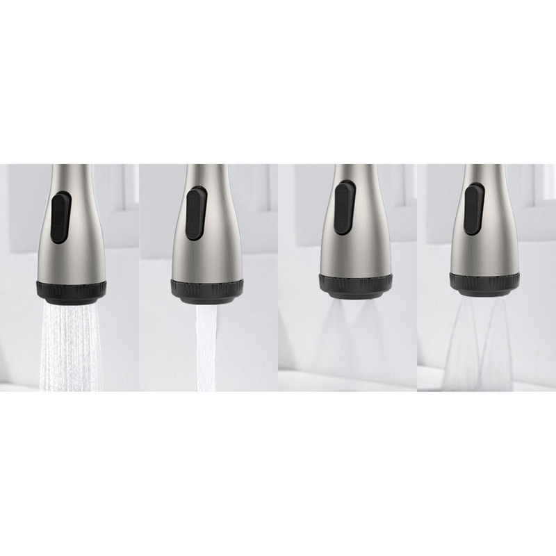 Robinet de cuisine en nickel brossé avec douchette rétractable et 4 modes de pulvérisation, boucle verrouillable, égratignure et ternissure, pour éviers de bar rv, 1,8 gallon par minute, pivotant sur 360 degrés, installation en acier inoxydable en nickel, modes, boucle