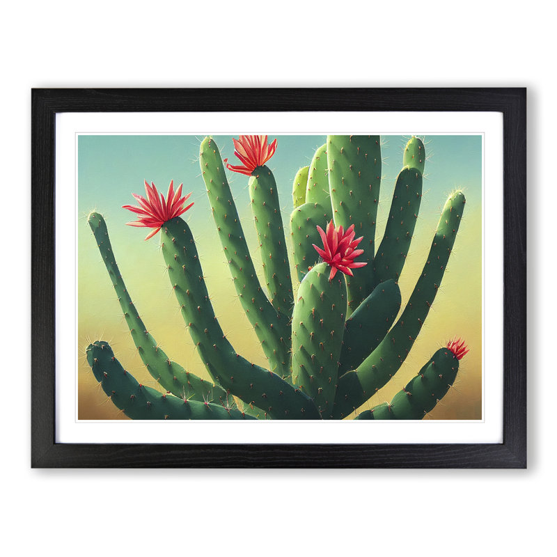 Feisty Cactus - Single Picture Frame Print, Black, 46cm H x 64cm W x 2cm D