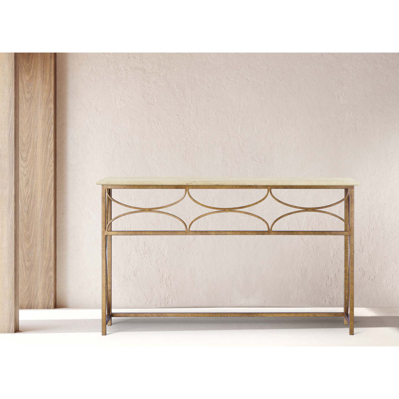 Diamond Console Table, Lite Travertine, Royal Gold