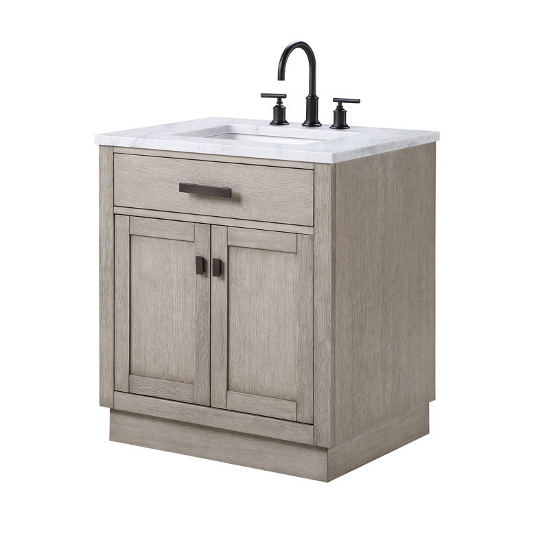 Chestnut 30" Carrara White Marble Countertop Bath Vanity with Mirror, Gray Oak