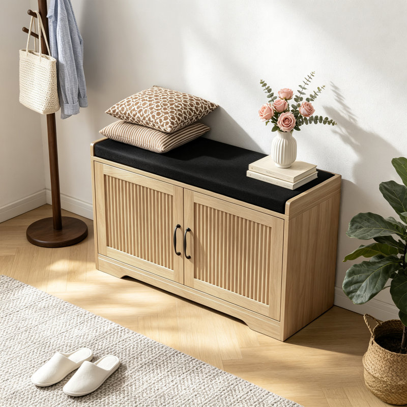 16 Pair Shoe Storage Bench, Oak