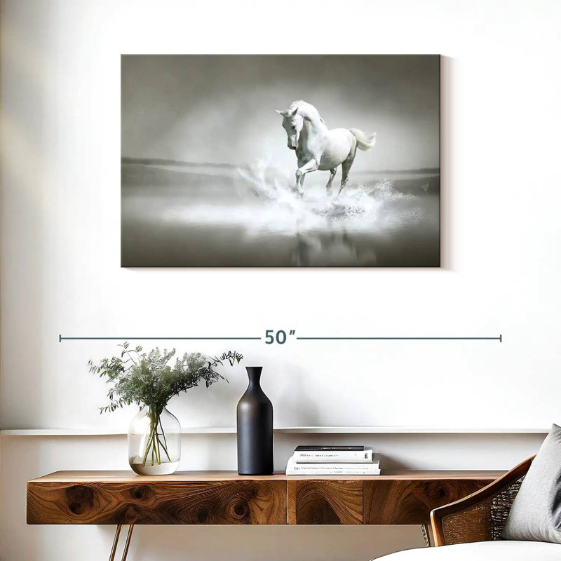 Brampt à cheval sur la plage, H 24 po x l 36 po