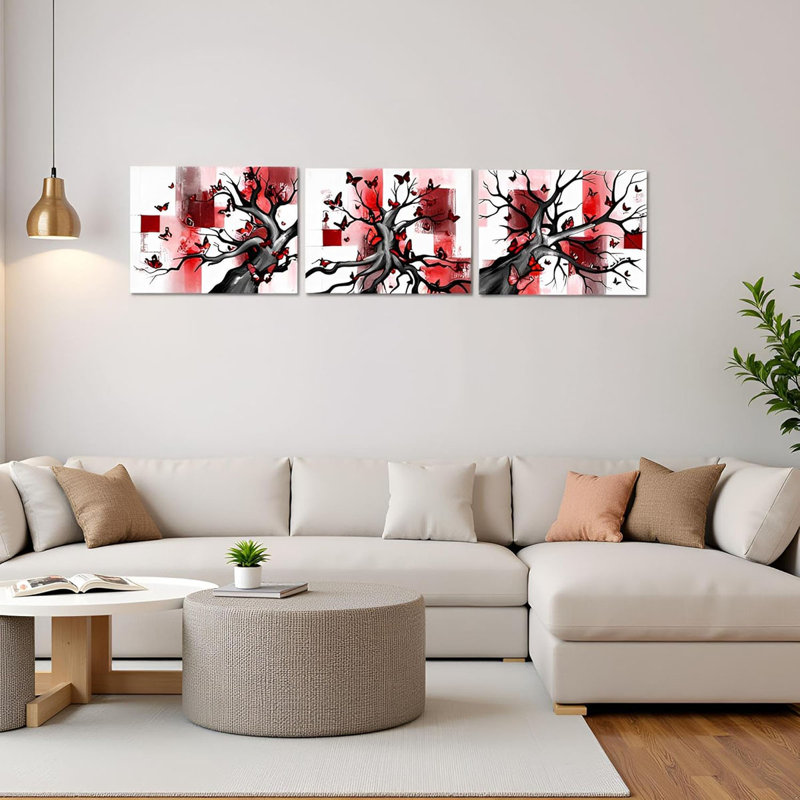 3 Piece Wrapped Canvas Print, Red