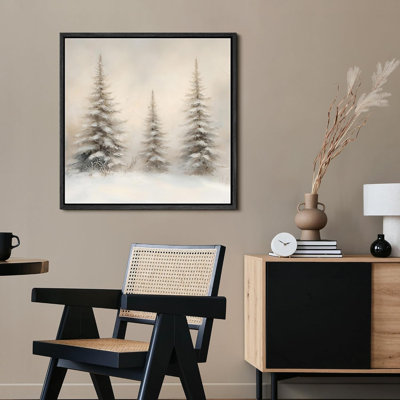 Christmas Vintage Winter Landscape Pine Tree Holiday Neutral Decor Canvas Print Wall Art