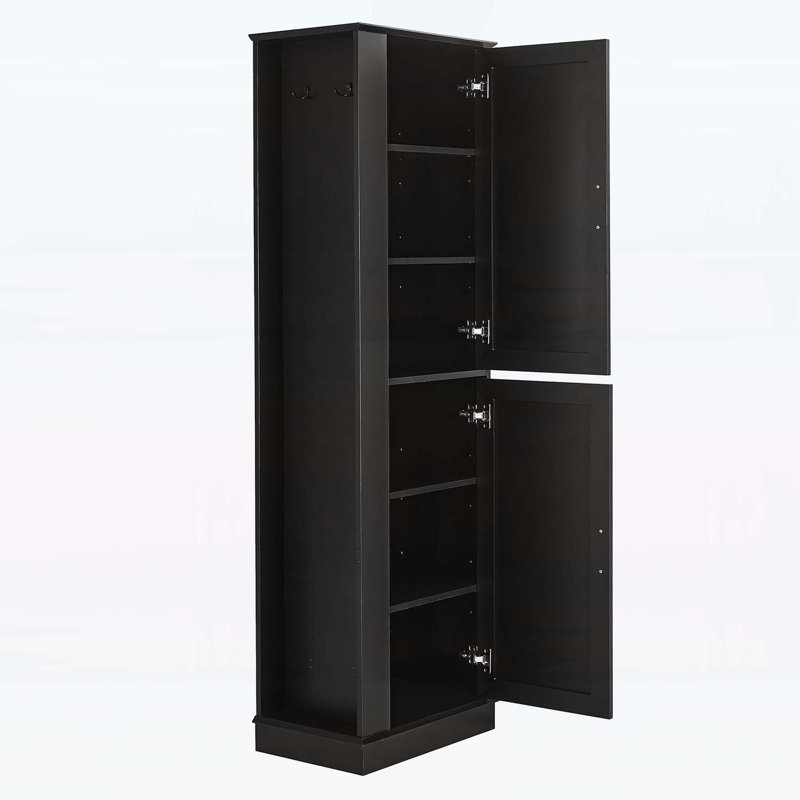 Grande armoire de rangement pour salle de bain avec tablettes réglables et crochets, Noir