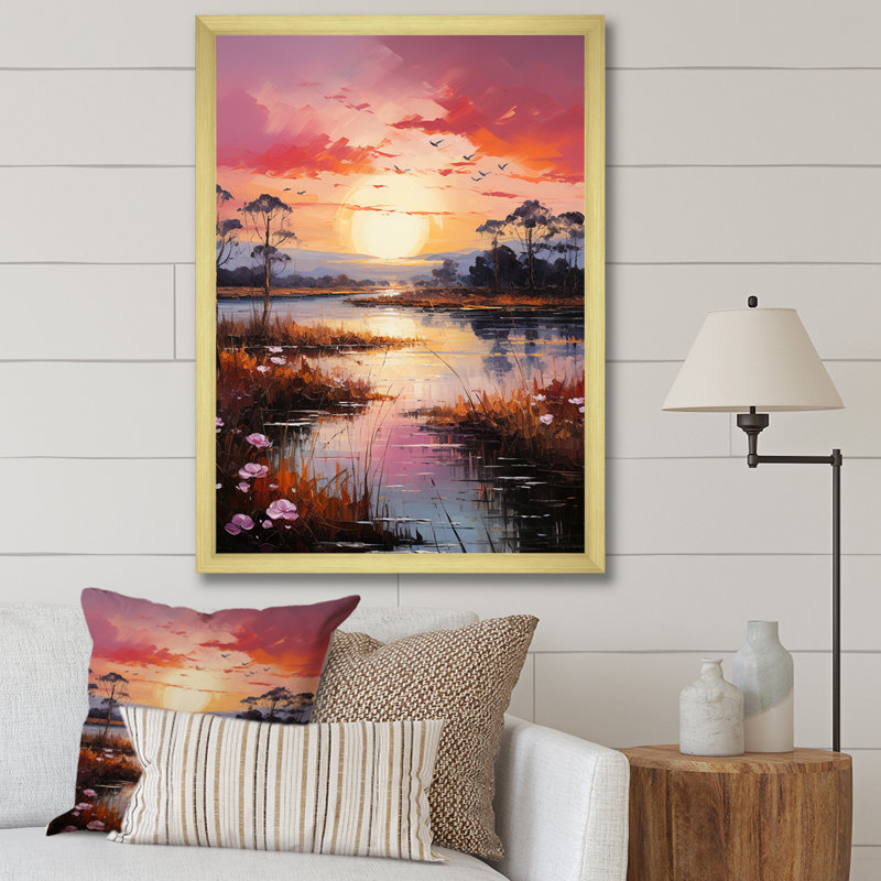 «Lakeside Sunrise Tranquility I», reproduction sur toile, H 44 po x l 34 po x P 1,5 po, Cadre doré simple