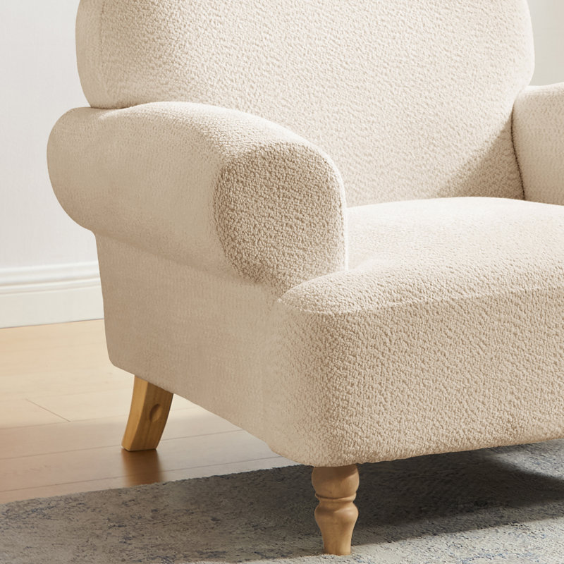 Piasa Mid-Century Modern Chenille Armchair - 41.75" Upholstered Lounge Chair for Living Room, Camel Polyester