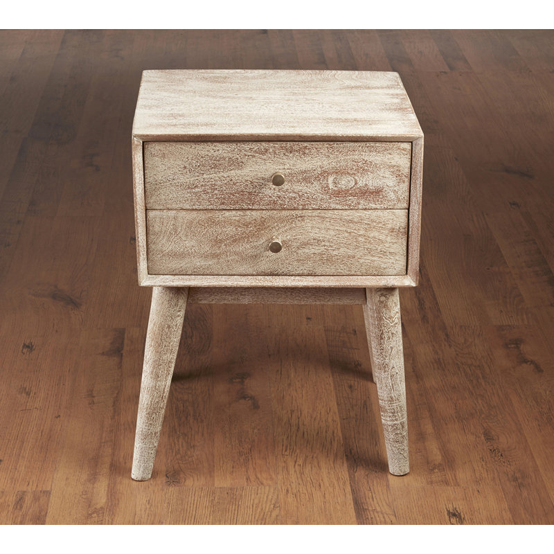 Weathered Sand Solid Wood Two Drawer Side Chest