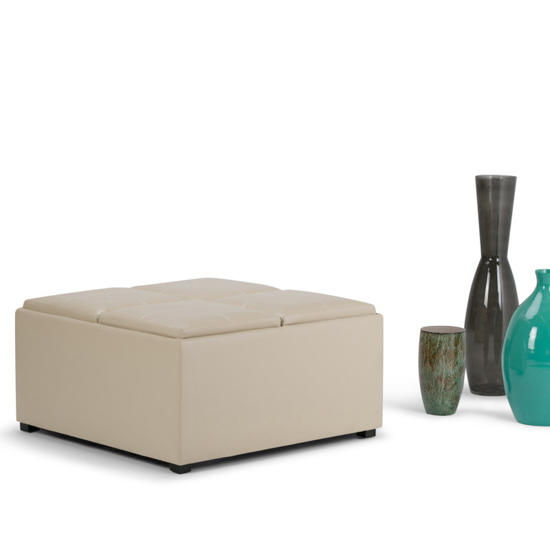 Repose-pieds de rangement pour table basse moderne en cuir végétalien l 35 po Avalon avec 4 plateaux rabattables Avalon, Noir