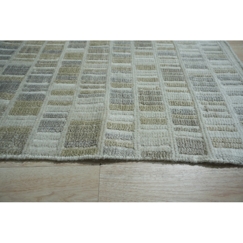 Freya Timeless Ivory Hand Knotted Wool Geometric Contemporary Area Rug, Rectangle 4' x 6'