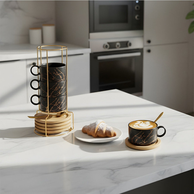 Ceramic, Stainless Steel, Iron, Wood Coffee Cup, Black