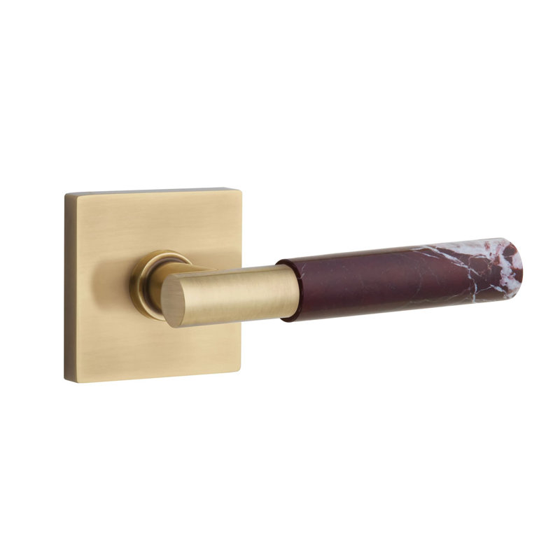 Emtek Select Privacy Leverset w/ Square Rosette & T-Bar Stem, Rosso Levanto Marble Lever (CF), French Antique