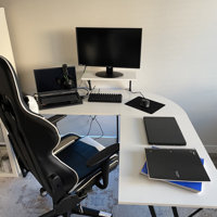 Sherri L Shaped Gaming Computer Desk with Large Monitor Stand Inbox Zero Color: Black, Size: 29 H x 47.24 W x 18 D