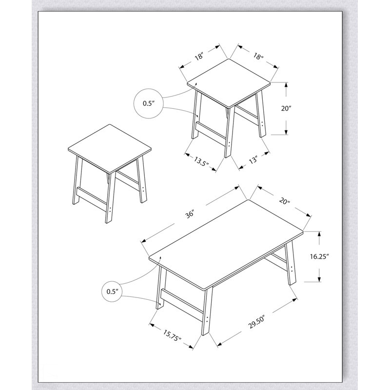Ensemble de tables 3 pièces avec tables basses, tables de bout et tables d'appoint pour un décor et une fonctionnalité de salon moderne