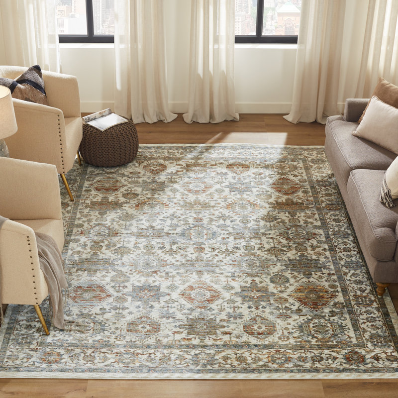 Narooma Ivory Multi Medallion Area Rug, Ivory/Red, Rectangle 9'6" x 13'