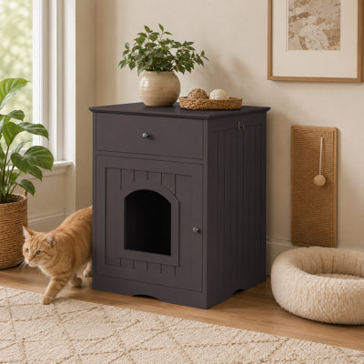 Meuble à litière caché avec tiroir coulissant, armoire de toilette pour chat et table d'appoint, blanc