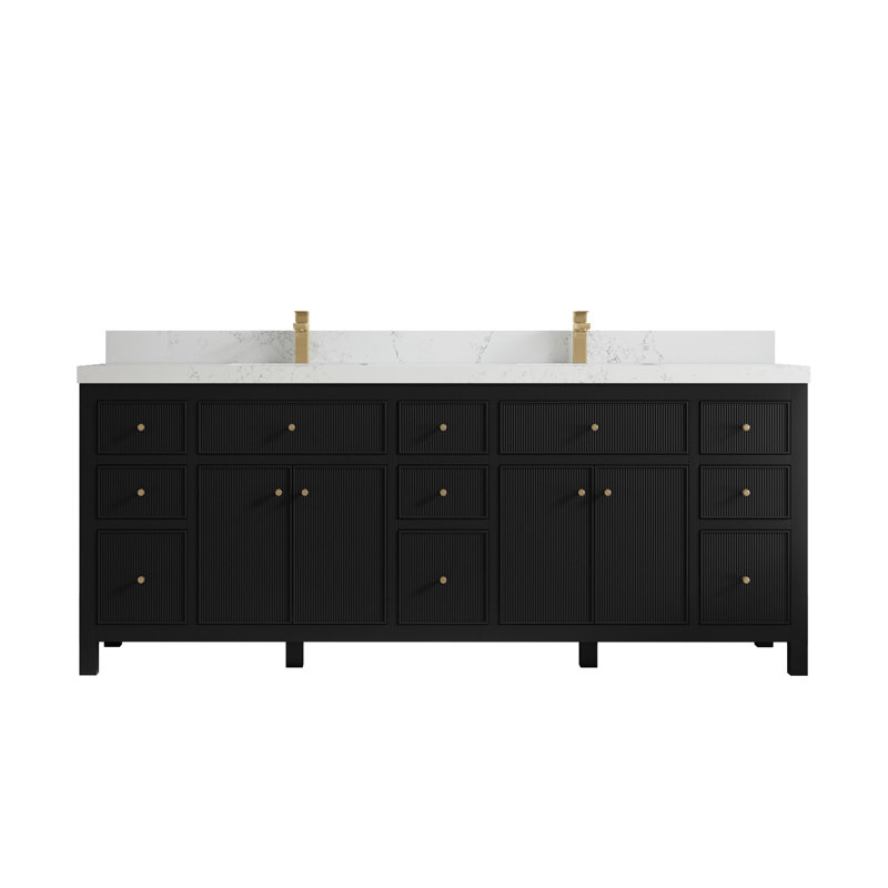 84'' Double Bathroom Vanity with Top, Black, Empira