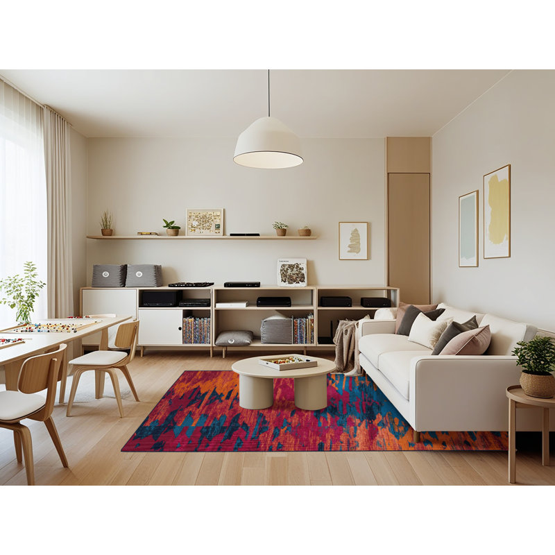 Tapis bleu Tabriz lavable à la machine, Rectangle 7 pi x 9 pi