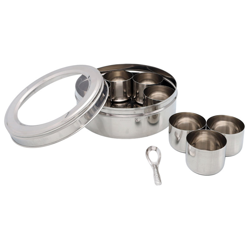 Buckingham Stainless Steel Masala Dabba Indian Spice Box with Airtight Lid , 16 cm 