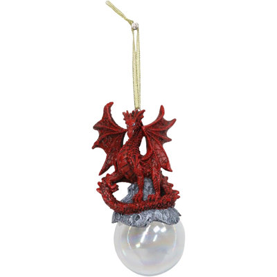 Ruth Thompson Red Inferno Dragon On Pearl Glass Ball Ornament Figurine 5"H