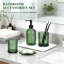 Ensemble d'accessoires de salle de bain 4 pièces, accessoires de salle de bain en verre rayé vert militaire avec distributeur de lotion noir, porte-savon, porte-brosse à dents, verre