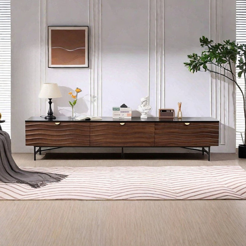 Solid Wood TV Stand with Wave Design, 78.74" W