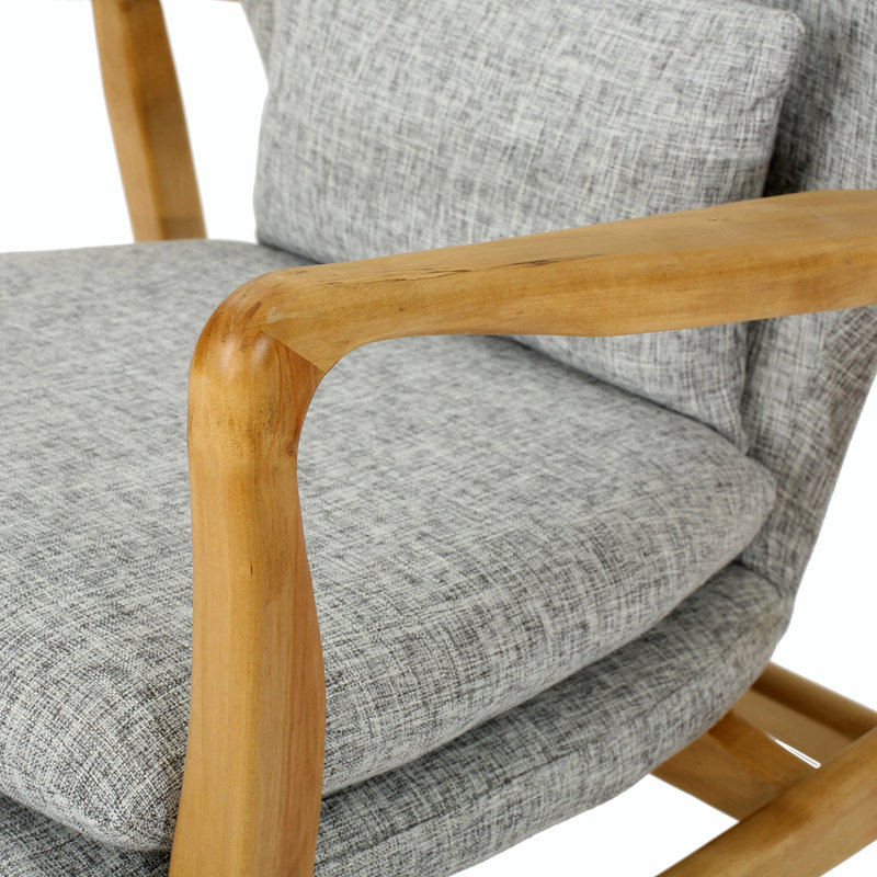 Solid Wood Rocking Chair with Cushion, Light Grey Tweed, Natural