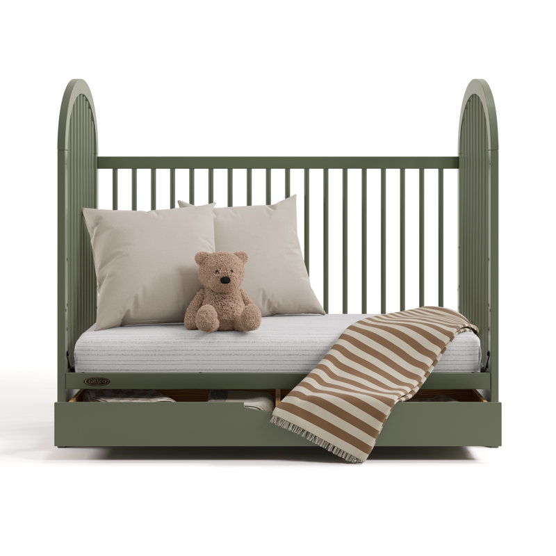 Olivia 3-In-1 Convertible Crib With Drawer, Olive