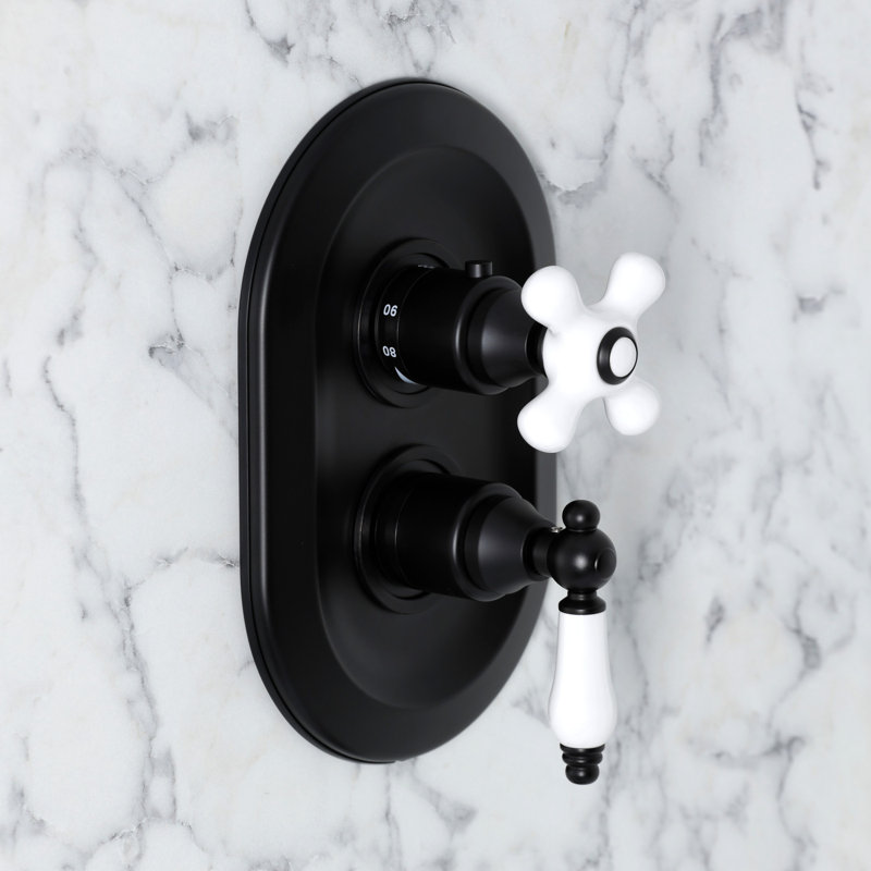 Robinet de douche thermostatique de restauration Kingston et ensemble de garniture - Valve incluse, Matte Black