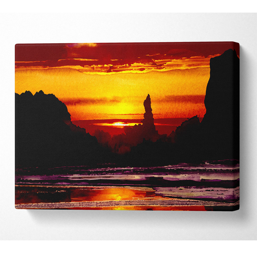 Tranquil Orange Ocean Rocks - Kunstdrucke auf Leinwand