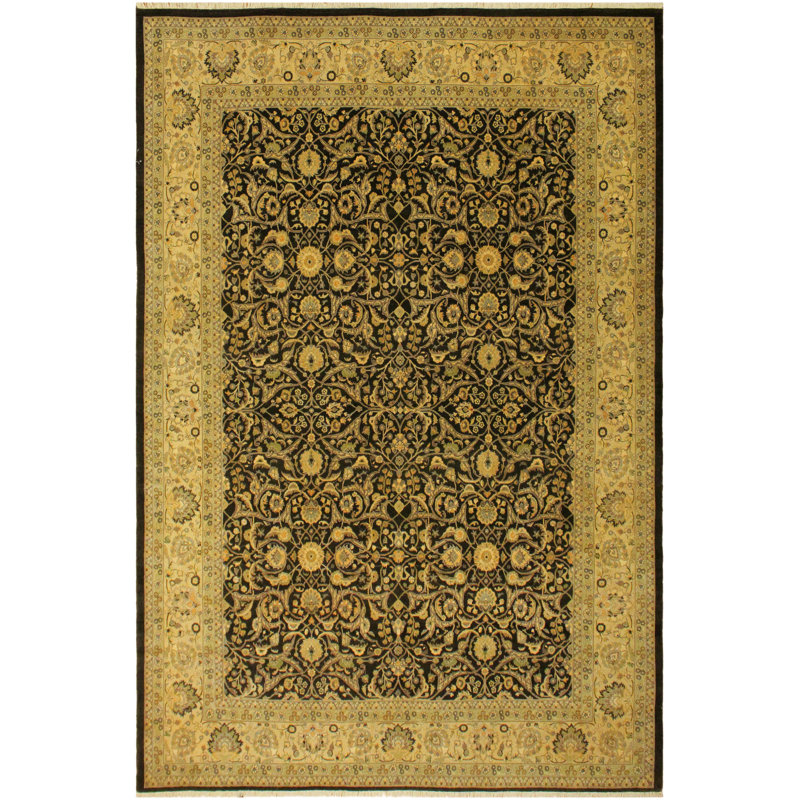 Tapis beige / noir en laine noué à la main 9 pi 4 po x 11 pi 10 po Abagail