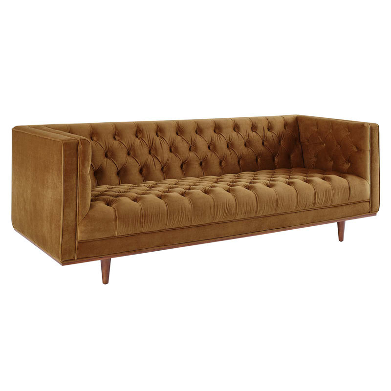 Elation Tufted Performance Velvet Sofa, Cognac Velvet