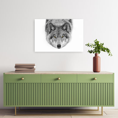 Yellow Eyed Wolf Gaze Abstract Contemporary Wolf Forest Landscape Wall Art Print 1 Piece Wrapped Canvas Wall Art