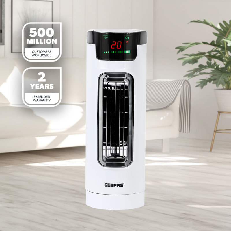 GEEPAS Cooling Mini Tower Fan with Remote Control - Portable, Oscillating, 3 Speed Settings with 7.5 Hour Timer Function - Powerful Airflow for Home or Office, White, 2 Year Warranty
