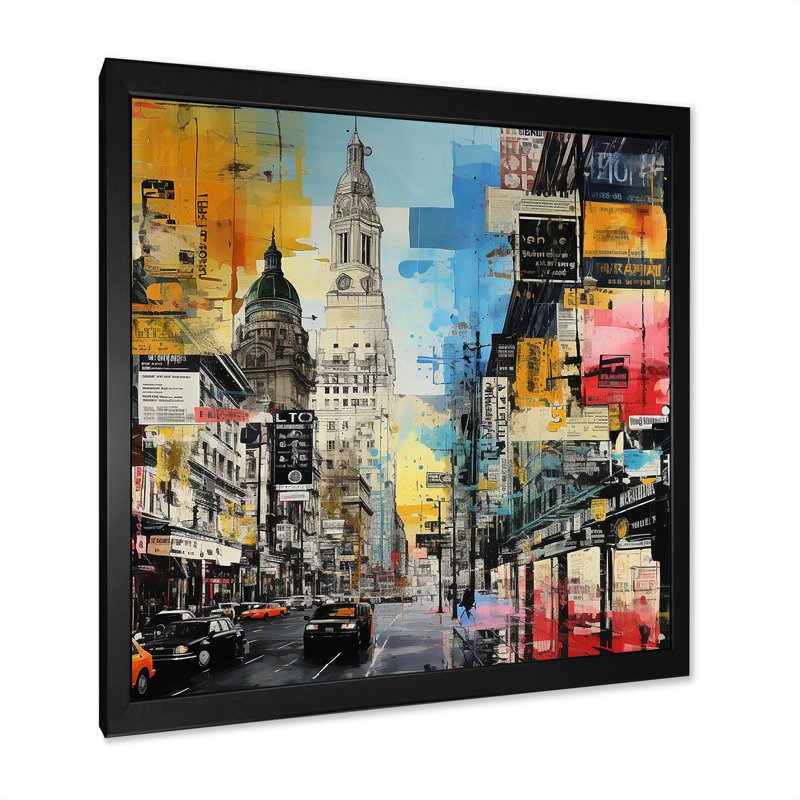 Munich City Popart - Munich, art mural, Cadre simple noir, H 16 po x l 16 po x P 1 po