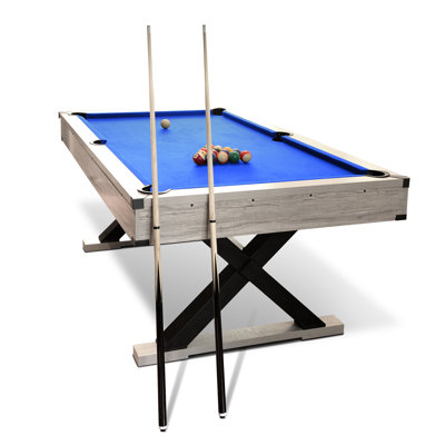 Ensemble de table de billard 7 pi avec accessoires, design industriel X-Leg, bleu