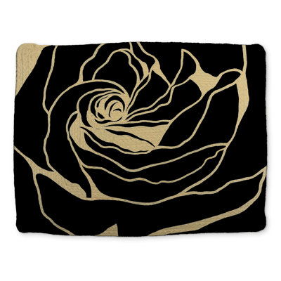 Silhouette of a Rose Black Bedroom Braided Placemat, Home Decor